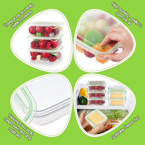 Uiifan 3 Pcs Sliced Cheese Container for Fridge, Clear Plastic Cheese Box with Lids, Airtight Cheese Storage for