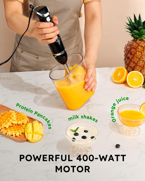 Sangcon 6-in-1 Immersion Blender: Handheld with Chopper & 34oz Blending Cup, 2-Speed Adjustable Stick Blender