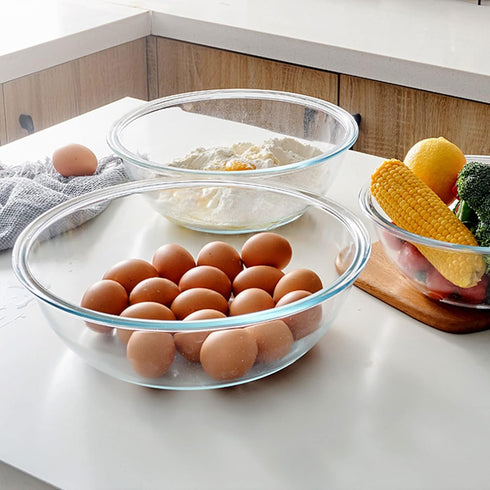 Glass Mixing Bowl Set with Airtight Lids, Kitchen Baking Prepping, Serving, Cooking, 0.6QT, 1.1QT, 2.2QT, 4QT Salad