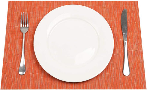 SHACOS Placemats Set of 6, Woven Vinyl Place Mats for Dining Table, Indoor Outdoor Wipe Clean (6, Orange)