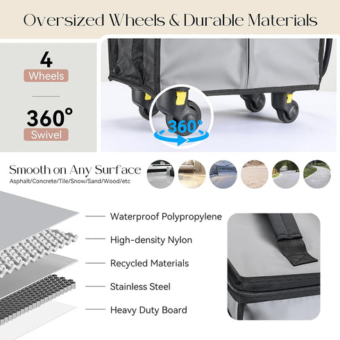 Small_41L) Reusable Grocery Bag on Wheels, Foldable Rolling Duffle Bag, Carry on Luggage Bag with Handle and Zipper