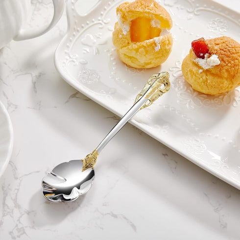 KEAWELL 4-Piece 6" Tea Spoons Set, Vintage 18/10 Stainless Steel Coffee Espresso Demitasse Spoons with Gold Accent