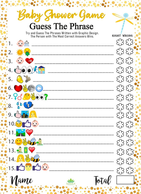 LOTUS-A Baby Shower Games - 30 Thick Cardstocks Guess The Phrase and Predictions Cards, Neutral Theme for Girl Boy