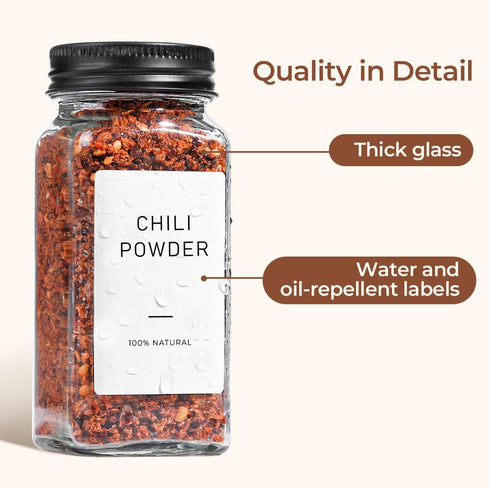 24Pcs 4oz, 93 ComSaf Glass Spice Jars with Label, Labels, a Metal Funnel, Extra Shaker Lids, Empty Spice Containers