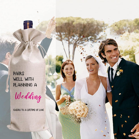LANBAIHE Linen Wedding Wine Gift Bag - Reusable Gift for Bride and Groom, Perfect for Wedding Couples