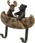 Ebros Whimsical Forest Creek Buddies Wall Hooks | Rustic Black Bear and Elk Moose Canoe 7" Wide Hanger Decor