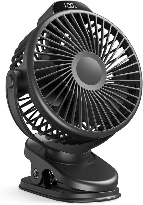 Koonie Portable Clip On Fan, Small USB Fan Battery Operated, 3 Speed Rechargeable Mini Fan with LED Display, 360°