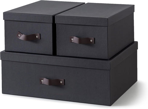 Soul & Lane Dark Gray Decorative Storage Boxes with Lids - Set of 3 Sturdy Cardboard Organizers for Home