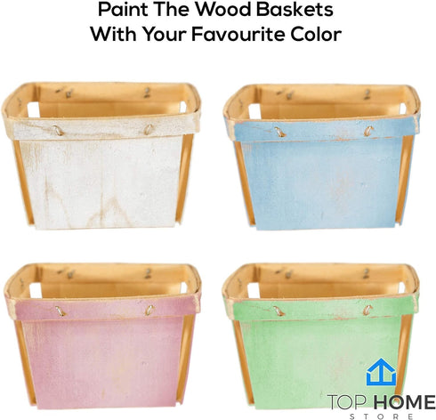 One Pint Wooden Berry Baskets, 10 Pack – For Fruit Picking, Arts, Crafts, and Decor; 4” Square Vented Wood Boxes