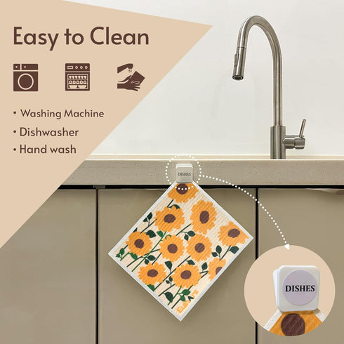 Swedish Dishcloths for Kitchen, 8 Pack Flower Swedish Dishcloths with 3 Clips, 9 Classified Labels, Reusable Paper Towels Washable, Biodegradable, Non-Scratch Cellulose Sponge Cloths, No Odor by Eulnars