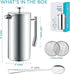 Belwares 34 oz French Press Coffee Maker, Double Insulated Stainless Steel with 2 Extra Screens and Coffee Spoon