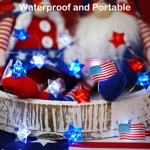 4th 13 40 BOHON of July Decorations Battery Operated String Lights with Timer ft LEDs Red White and Blue Star American