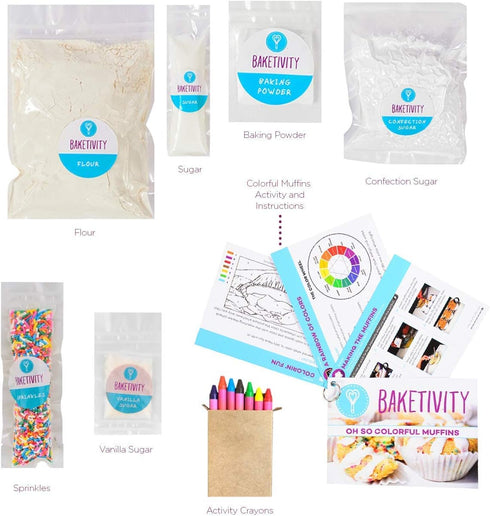 Baketivity Kids DIY Baking Activity Kit - Bake Confetti Muffins with Pre-Measured Ingredients – Gift for Ages 6-12