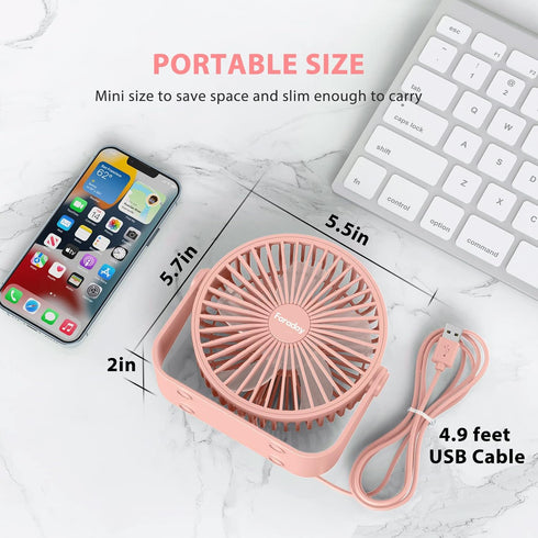 FARADAY USB Desk Fans, 5 Inches Portable Table Fans with 360° Head Rotation, Small Personal Desktop Fan (Pink)