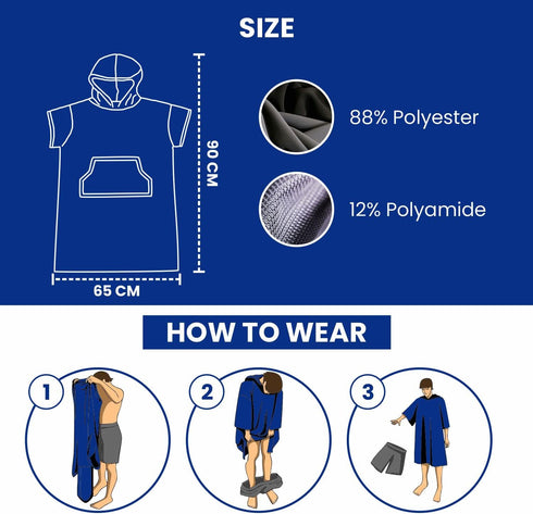 MWTA Thick Microfiber Surf Poncho for Water Sports - Unisex with Hood