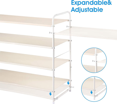 4 Simple Trending Tier Stackable Shoe Rack, Expandable & Adjustable Fabric Shoe Shelf Storage Organizer, White