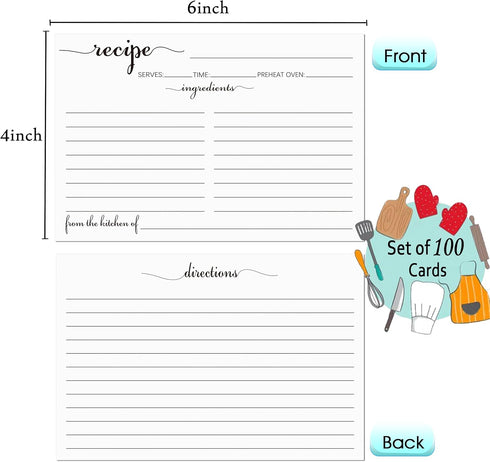 Recipe Cards 4x6 White, From the Kitchen Of 100 Pack Double Sided Cooking Recipe Cards Stock Thick Cardstock Recipe Cards with Lines for Weddings, Bridal Shower, Christmas Gifts, Baby