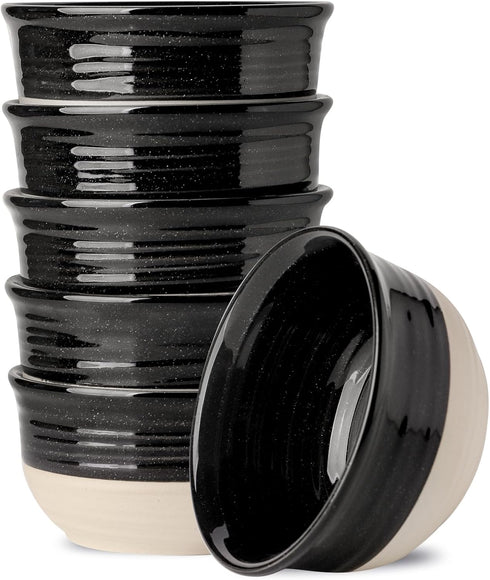 Hasense Ceramic Soup and Cereal Bowls, 20 OZ Set of 6, Stackable Bowls for Ramen, Salad, Microwave Safe, Black