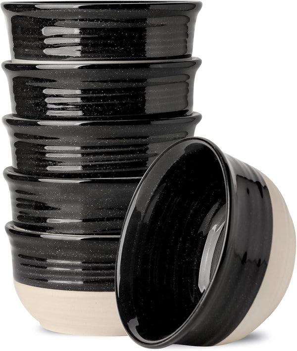 Hasense Ceramic Soup and Cereal Bowls, 20 OZ Set of 6, Stackable Bowls for Ramen, Salad, Microwave Safe, Black