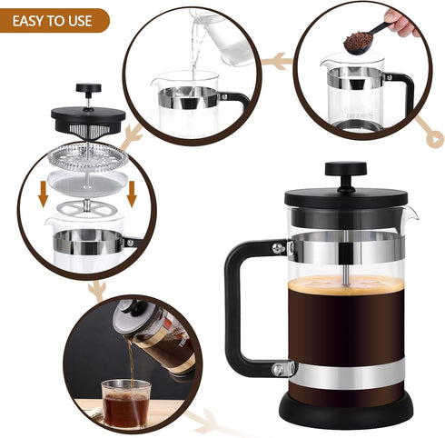 French Press Coffee Maker 21 oz - Cold Brew Heat Resistant Borosilicate Coffee Pot, 600 ml (Black)