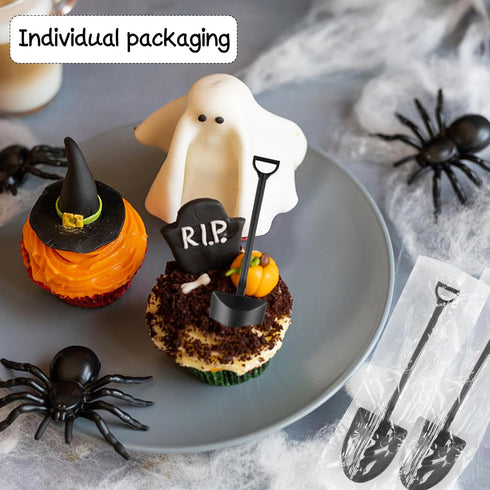 DIYASY 100 Pcs Mini Shovel Spoons - Plastic Shovel Spoon for Desserts, Halloween, Birthday Party Favors