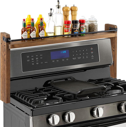 MyGift 33 Inch Stove Top Spice Rack - Deluxe Rustic Burnt Solid