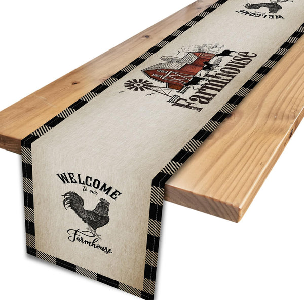 Drapeloft Farm Animals Table Runner, Rustic Farmhouse Cow Pig Rooster Watercolor Coffee Table