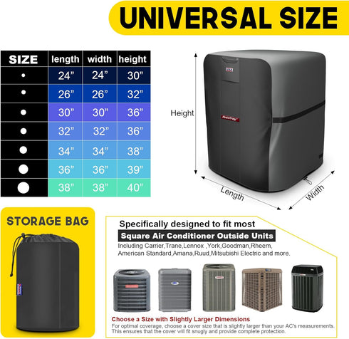 Rosefray Waterproof Air Conditioner Cover, Heavy Duty 600D for Outside Units, Fits up to 34” x 34” x 38”