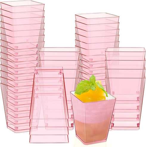 Mifoci 50 Pcs Pink 5 oz Plastic Dessert Cups Appetizer Cups for