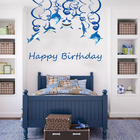 Shark Party Supplies Hanging Swirls, 30 PCS Kids Birthday Decorations for Shark Sea Themed Splash Ceiling Foil Ornaments