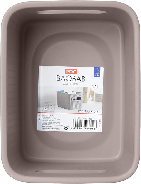 Baobab Small Multi-purpose Storage Basket, 1.5 Litres Capacity, Taupe, 12.8 x 16.7 x 10 cm