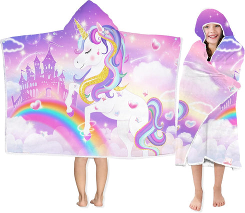 FUTBU Unicorn Hooded Beach Towel, Unicorn Kids Hooded Poncho Towel for Girls, Cute