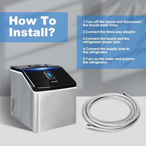 2 FT Stainless Steel Braided Ice Maker Connector, Universal Flexible Water Supply Hose with 1/4" Compression Fitting