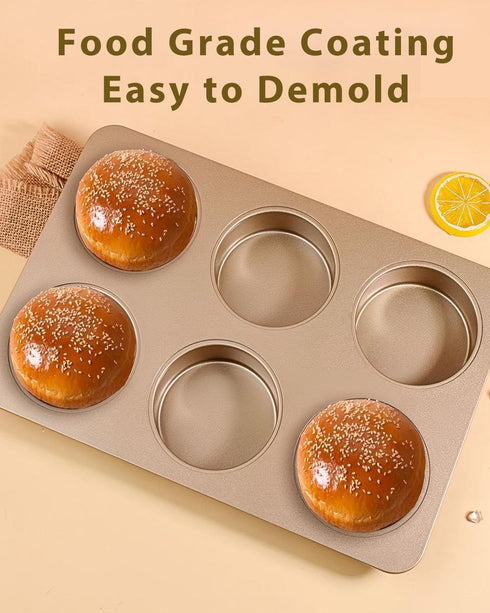 3.7inch 6 Muffin Top Pan for Baking with Lid Jumbo Size, Cup Straight Side Professional English Muffin Cupcake Pan
