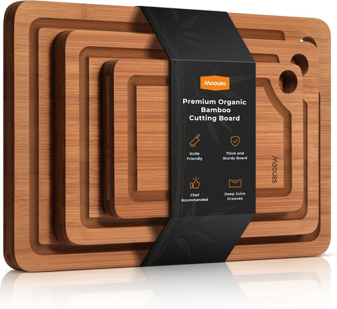 Bamboo Cutting Board for Kitchen, Knife-Friendly Wooden Cutting Boards Set 3-Piece with