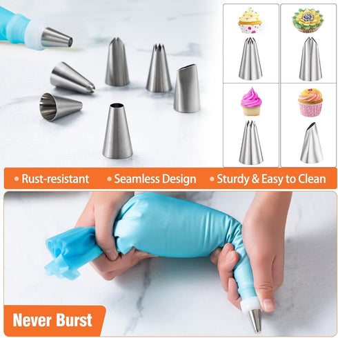 Angadona Macaron Baking Mats Kit (16pcs) - 2 Half Sheet Nonstick Silicone Mat, 6 Piping Tips, 2 Bags, 2 Couplers