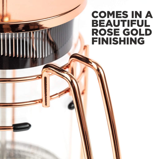 French Press and Tea Maker, 1000ml Coffee Maker Press, Premium with Rose Gold Finish, Thick Glass