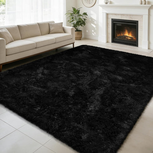 Shag Area Rug for Bedroom 5x8,Black Fluffy Area Rugs for Living Room,Soft