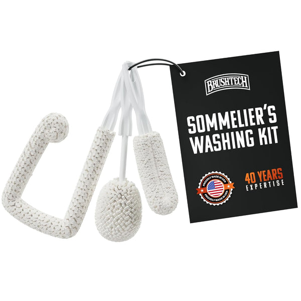 Brushtech 3-Piece Sommeliers Washing Kit - USA Made Glass Cleaning Brushes with Tapered