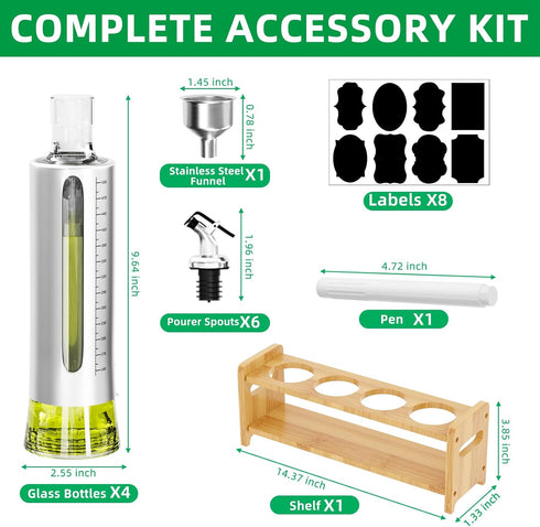 4 Pack 17oz/500 ml Set SINYWAY Oil Dispenser Bottle, Glass Olive Oil Dispenser Bottle with Shelf, Oil and Vinegar