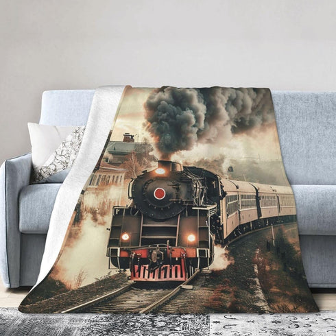 HSYOYO 80"x60" Train Travelling Throw Blanket Fluffy Fleece Blankets Vintage Lightweight Travel Blanket Indoor Outdoor