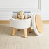 WBKATN Small Ottoman Footrest, White Boucle Foot Stool, Round Pouf Ottoman with Storage, Teddy Velvet Foot Rest