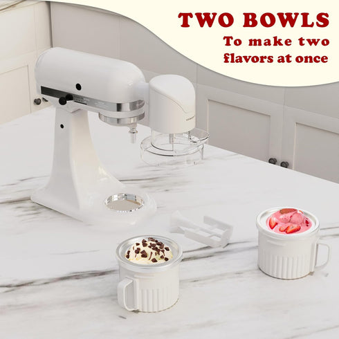EDWODER Sorbet,Frozen TWO BOWLS Ice Cream Maker Attachment for All KitchenAid Stand Mixer, Makes Homemade Ice Cream