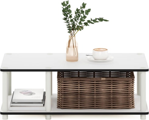 2-Tier 46 Inch Furinno JUST TV Stand, No Tools Mid Entertainment Center with Open Shelf, TV Console for TV up