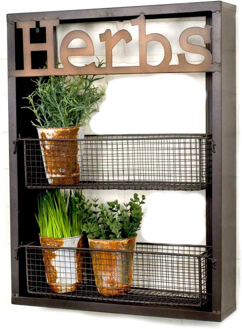 CTW Home Collection Industrial Metal Country Herbs Wall Shelf Planter Holder Kitchen Garden Herb Organizer