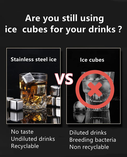 Stainless Steel Ice Cubes, Frozen Metal for Bar, Cold Beer & Whiskey, 8 Pieces
