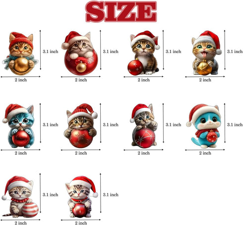 OFDNE Decoration,10Pcs Christmas Tree Christmas Tree Acrylic Pendant, Cute Cat with Light Xmas Tree Accessories