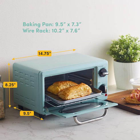 Elite Gourmet by Maximatic Americana Collection ETO147M Diner 50’s Retro Countertop Toaster Oven, 1000W, Mint