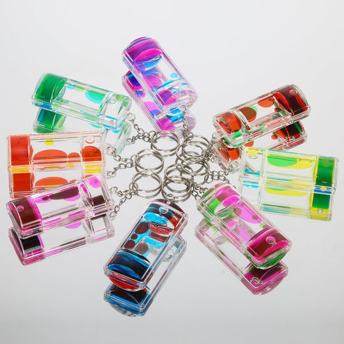 Dynamic Liquid Timers Key Chain Set, Colorful Motion Bubbler Timekeeper Keychains