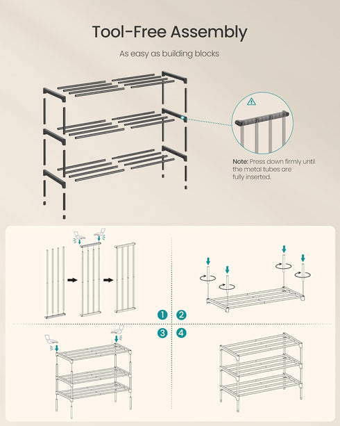 3-Tier Closet, 11.8 24.5 19.1 Inches, ULSA123BH01 SONGMICS Shoe Rack for Compact Metal Shoe Organizer Shelf